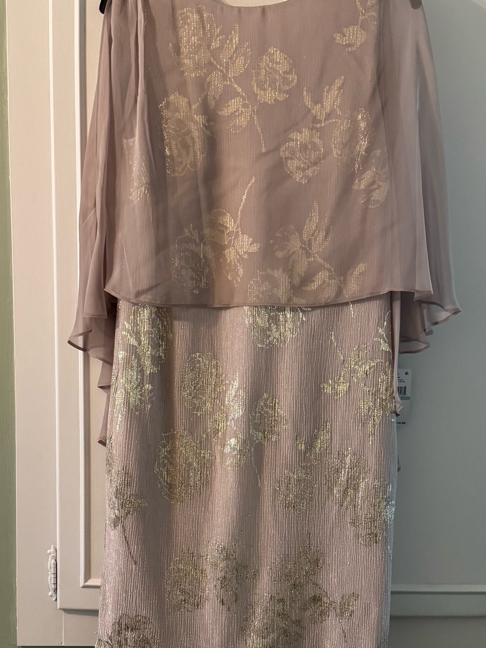 SLNY Dusty Rose Midi Dress with Gold Floral Accents